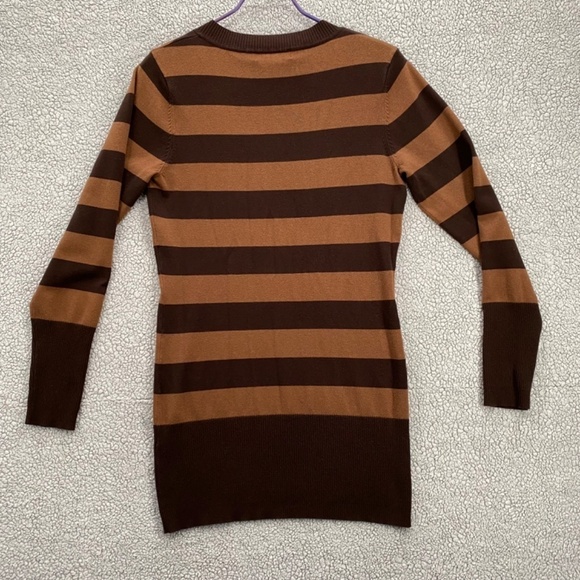 Point Zero Sweater Womens Large Long V-Neck Stripped Pull Over Long Sleeve Brown - Picture 8 of 10